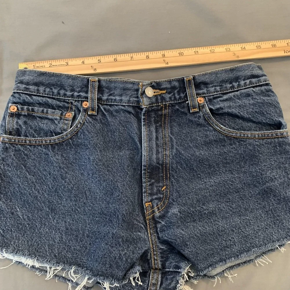 Levi's 517 Shorts Mens 32 Blue Dark Wash‎ Denim Cutoff Frayed Raw Hem Cheeky